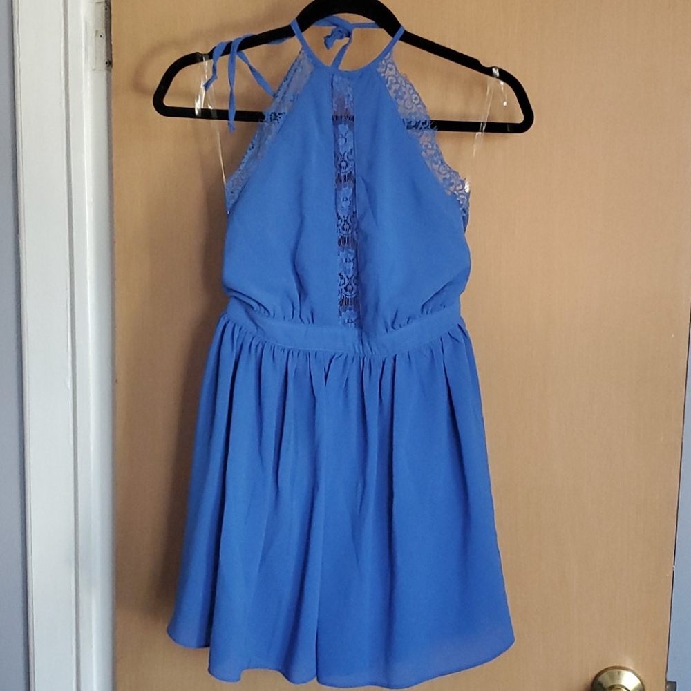 Fun Flirty Blue Backless halter Dress Sz M